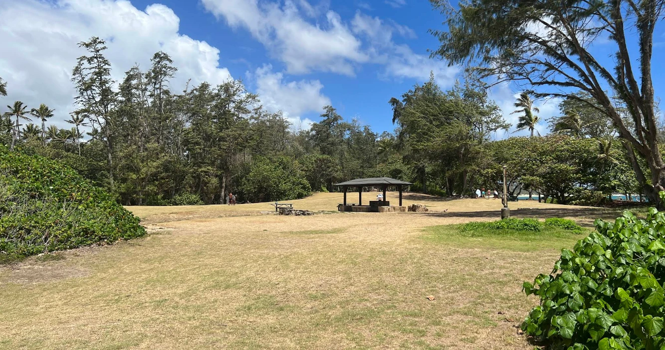 Open campground area and pavilion at Mālaekahana State Recreation Area