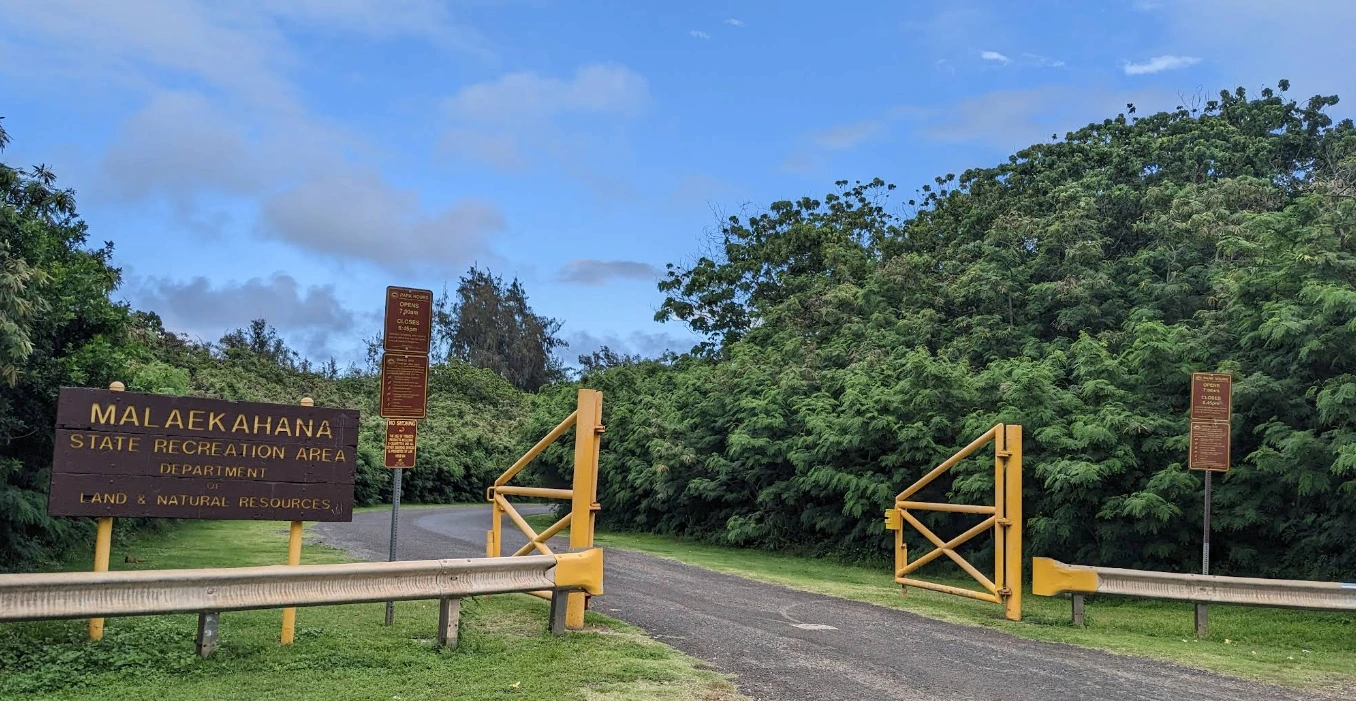 Mālaekahana State Recreation Area entrance sign on Oahu