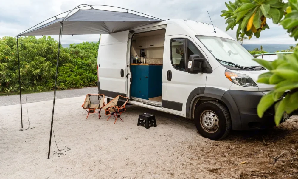 Big Island Betty camper van in Kailua-Kona, Hawaii. This 18-foot camper van sleeps 2 guests, has a 5.0-star rating from 15 reviews, is pet-friendly, offers unlimited mileage, and includes unlimited generator hours.